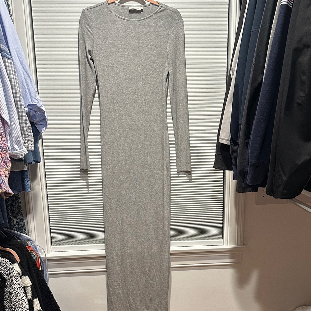 Bumpsuit soft rib maxi Gray Long Sleeve Dress